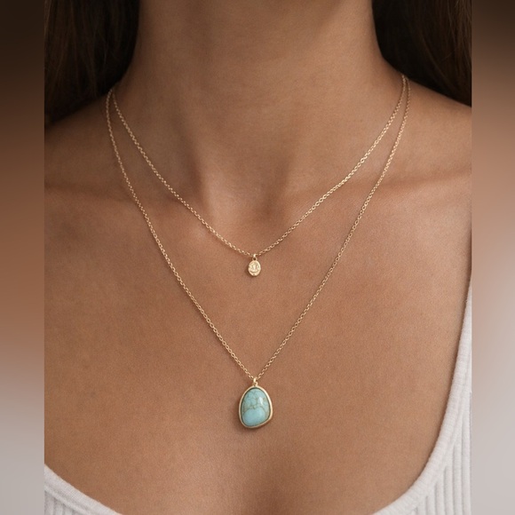 Free People Jewelry - Gold and Turquoise Layered Necklace Set R182